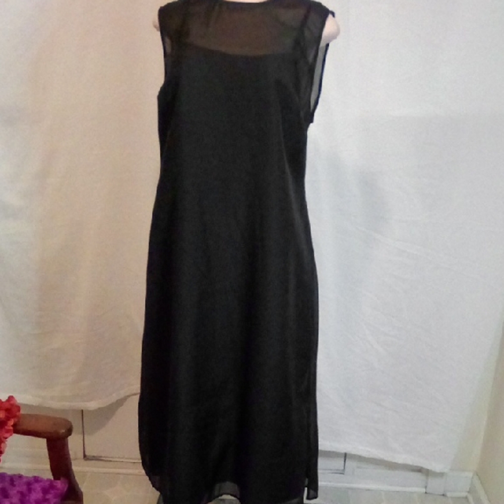 a new day Black Midi Dress Sheer Overlay And Ties For Front Or Back XXL